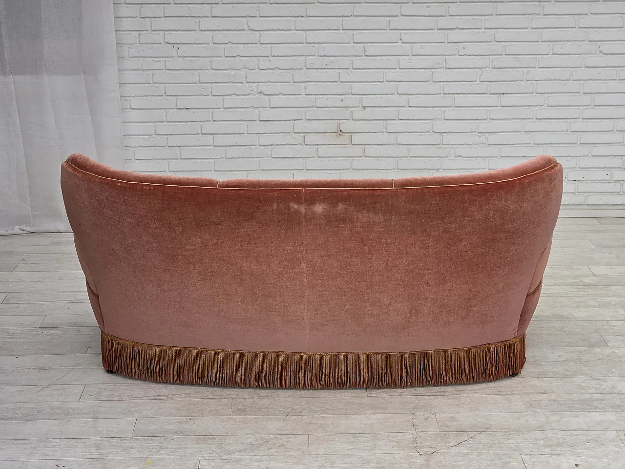 Divano curvo danese a 3 posti, anni '70, mobili in velluto rosa. 17