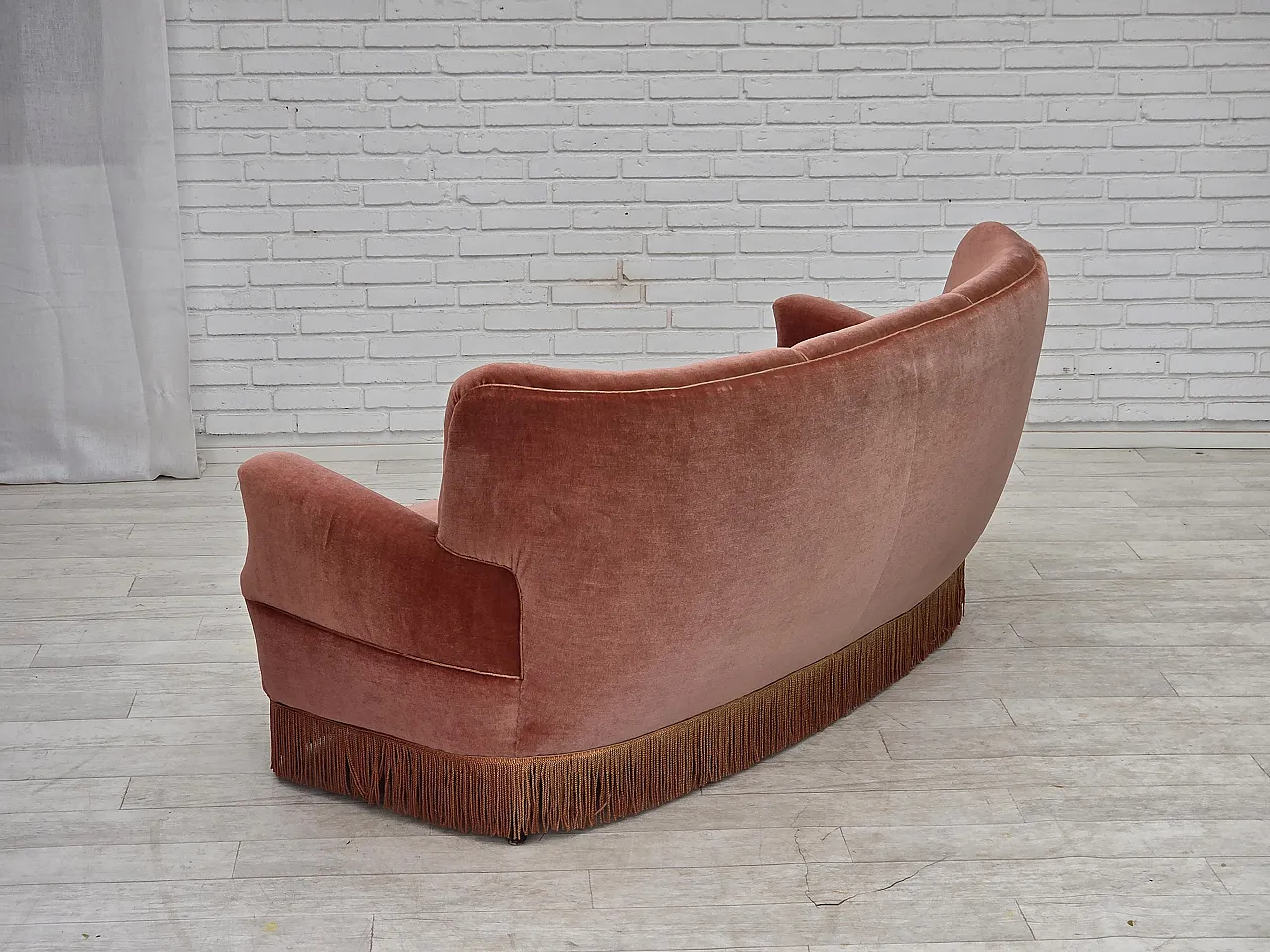 Divano curvo danese a 3 posti, anni '70, mobili in velluto rosa. 18
