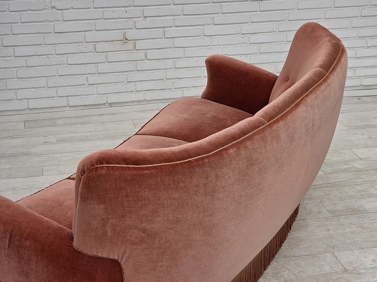 Divano curvo danese a 3 posti, anni '70, mobili in velluto rosa. 20