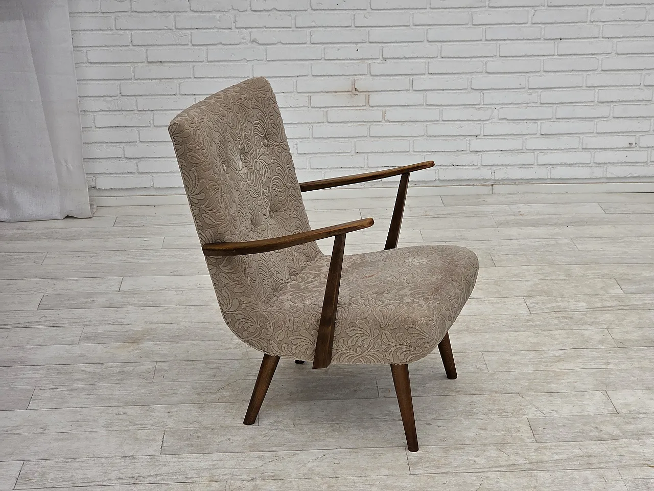 Anni '60, poltrona danese, lana d'arredo, legno di faggio. 2