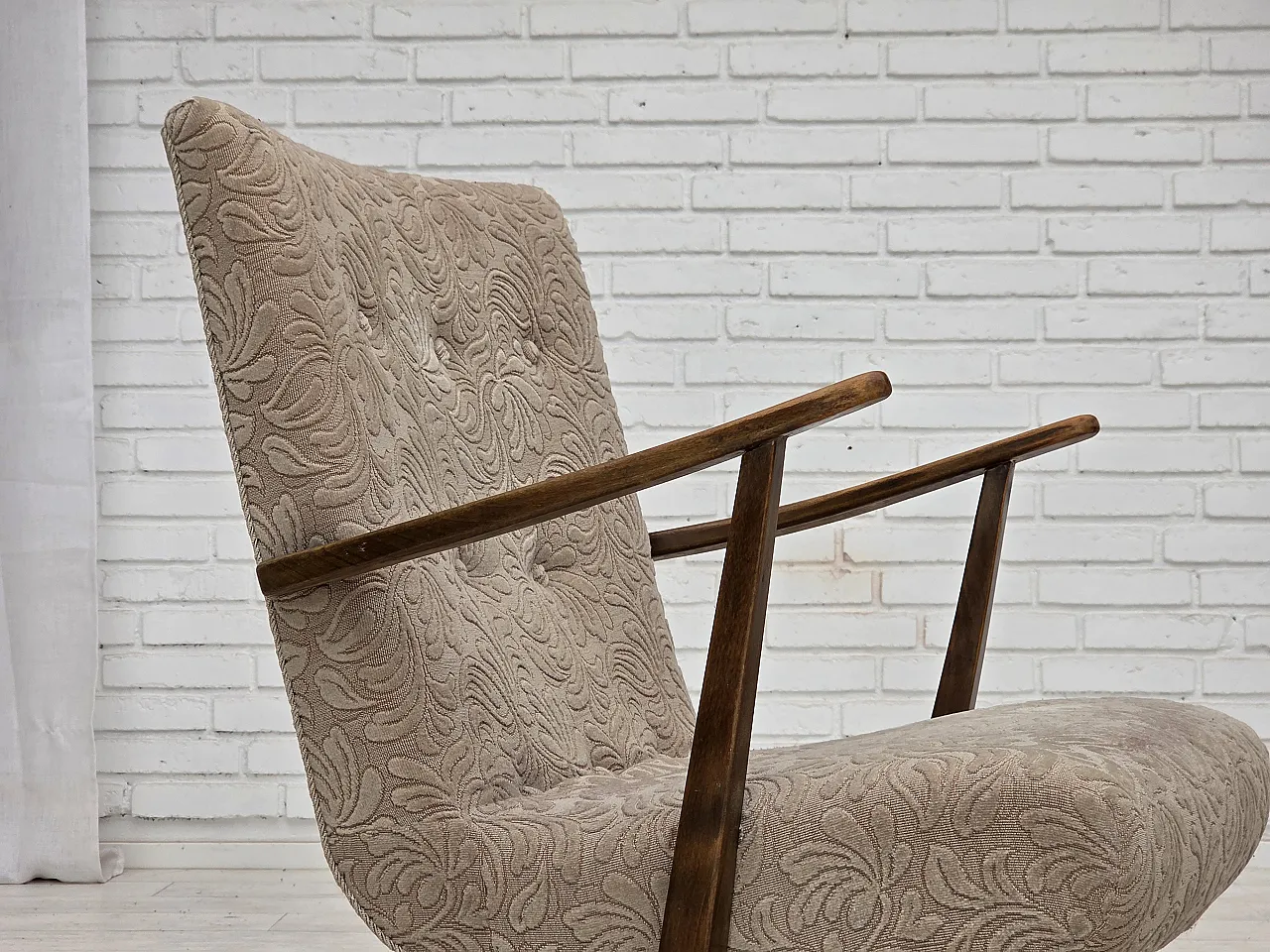 Anni '60, poltrona danese, lana d'arredo, legno di faggio. 3