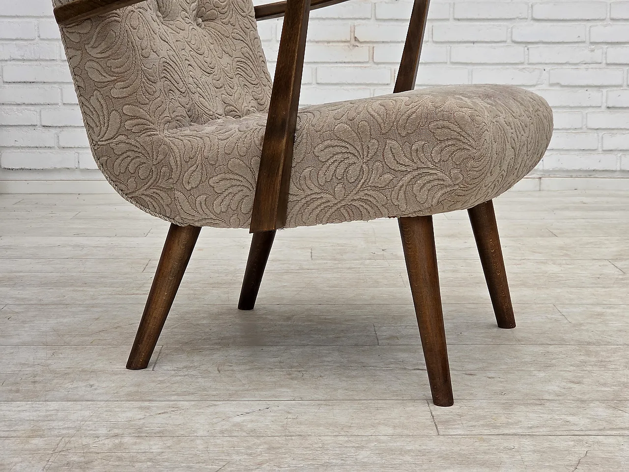 Anni '60, poltrona danese, lana d'arredo, legno di faggio. 4