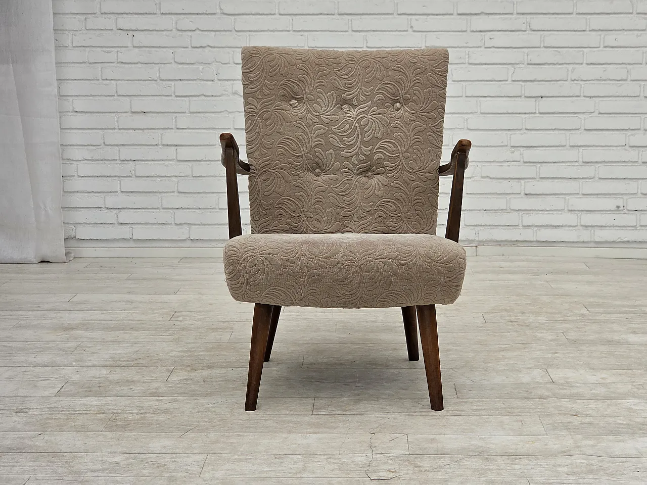 Anni '60, poltrona danese, lana d'arredo, legno di faggio. 6