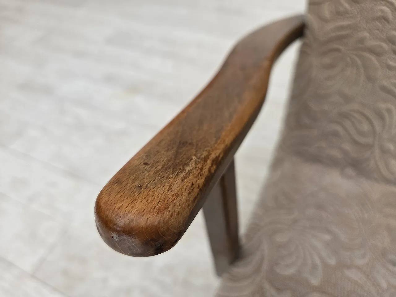 Anni '60, poltrona danese, lana d'arredo, legno di faggio. 7