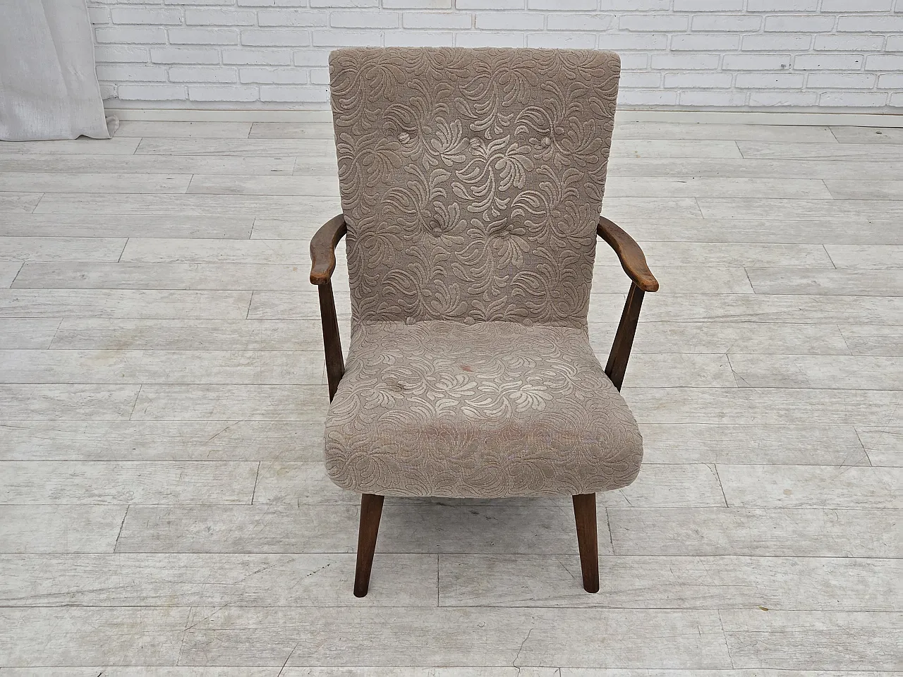 Anni '60, poltrona danese, lana d'arredo, legno di faggio. 8