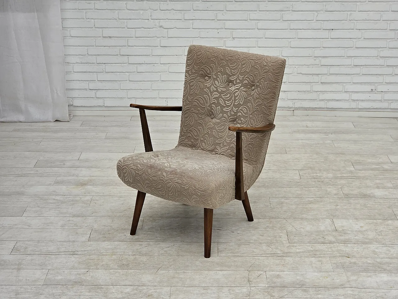 Anni '60, poltrona danese, lana d'arredo, legno di faggio. 18