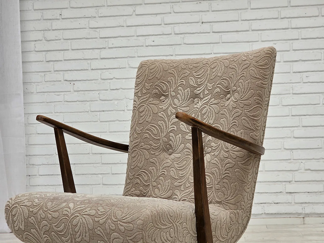 Anni '60, poltrona danese, lana d'arredo, legno di faggio. 19