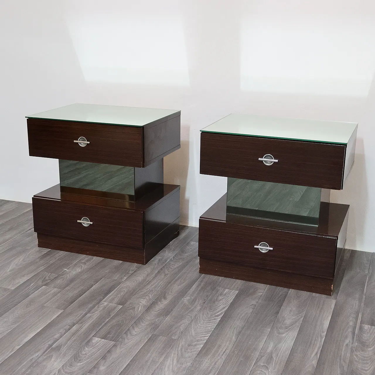 Pair of bedside tables ebano Cubic, 80s 13