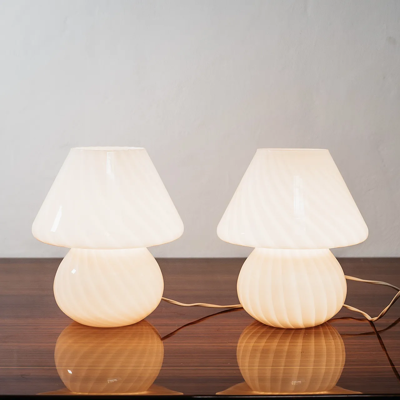 Pair of Pink Mushroom Murano Table Lamps, 1970s 1