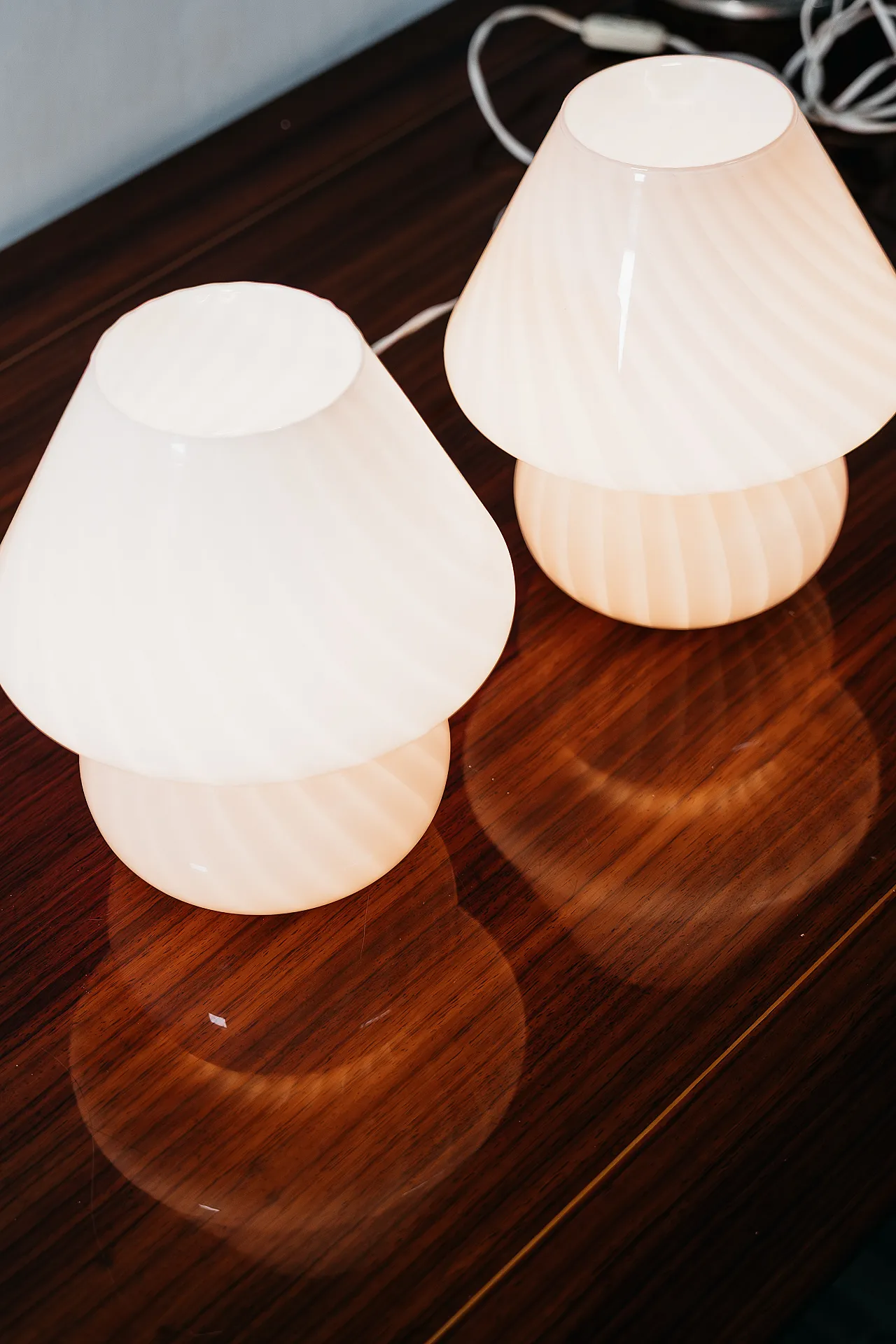 Pair of Pink Mushroom Murano Table Lamps, 1970s 4