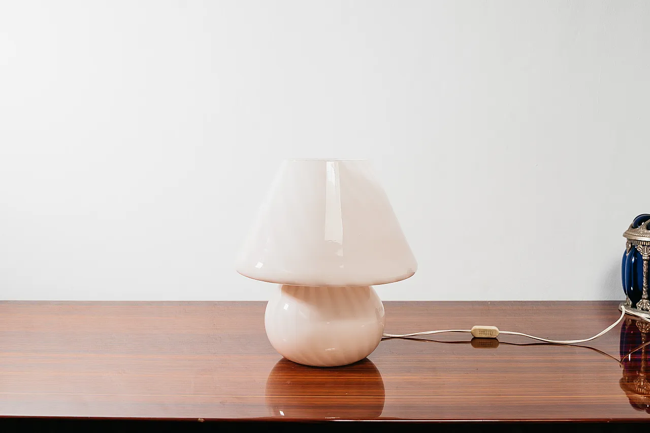 Pair of Pink Mushroom Murano Table Lamps, 1970s 5