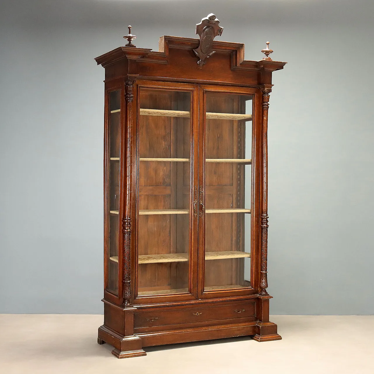 Walnut display cabinet with glass doors, 19th century 1