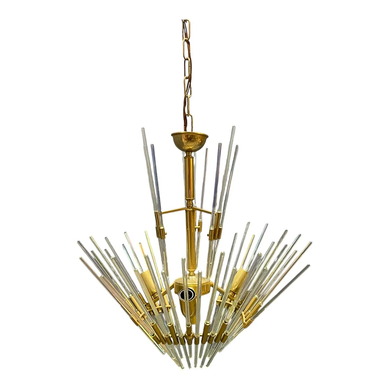 Lampadario in ottone e vetro di Murano di Gaetano Sciolari, Italia, anni '70 1