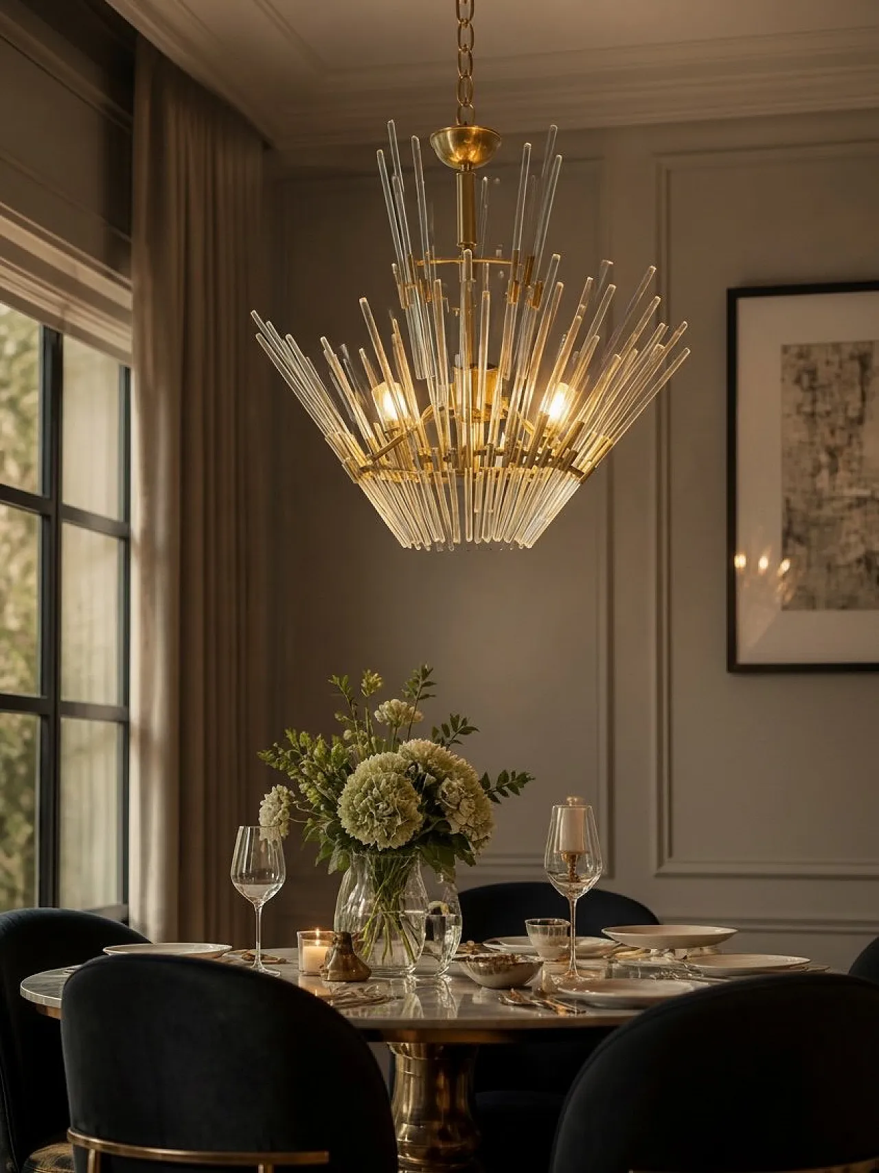 Lampadario in ottone e vetro di Murano di Gaetano Sciolari, Italia, anni '70 2