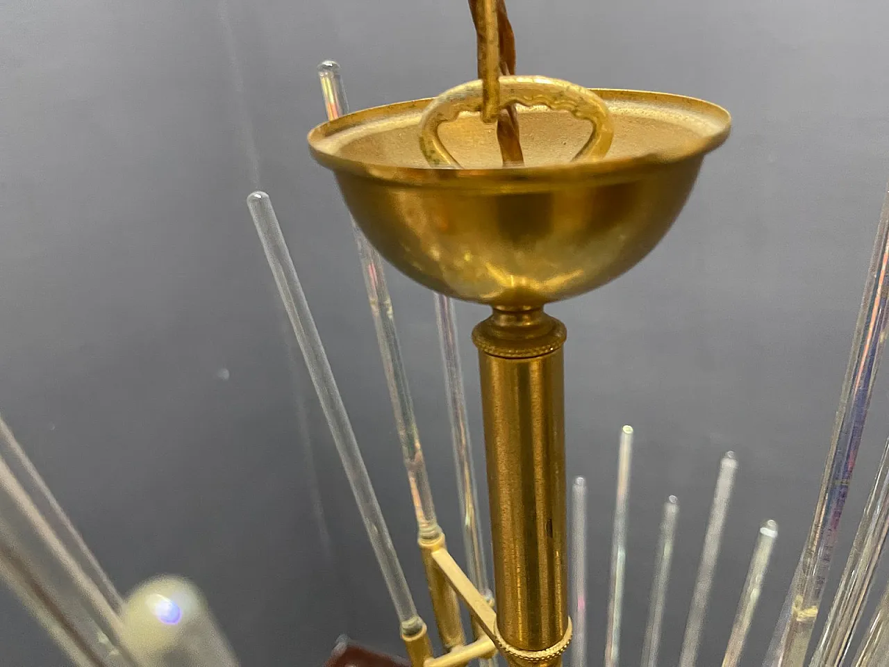 Lampadario in ottone e vetro di Murano di Gaetano Sciolari, Italia, anni '70 4
