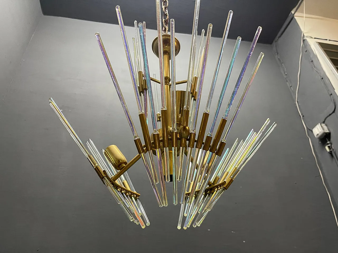 Lampadario in ottone e vetro di Murano di Gaetano Sciolari, Italia, anni '70 5