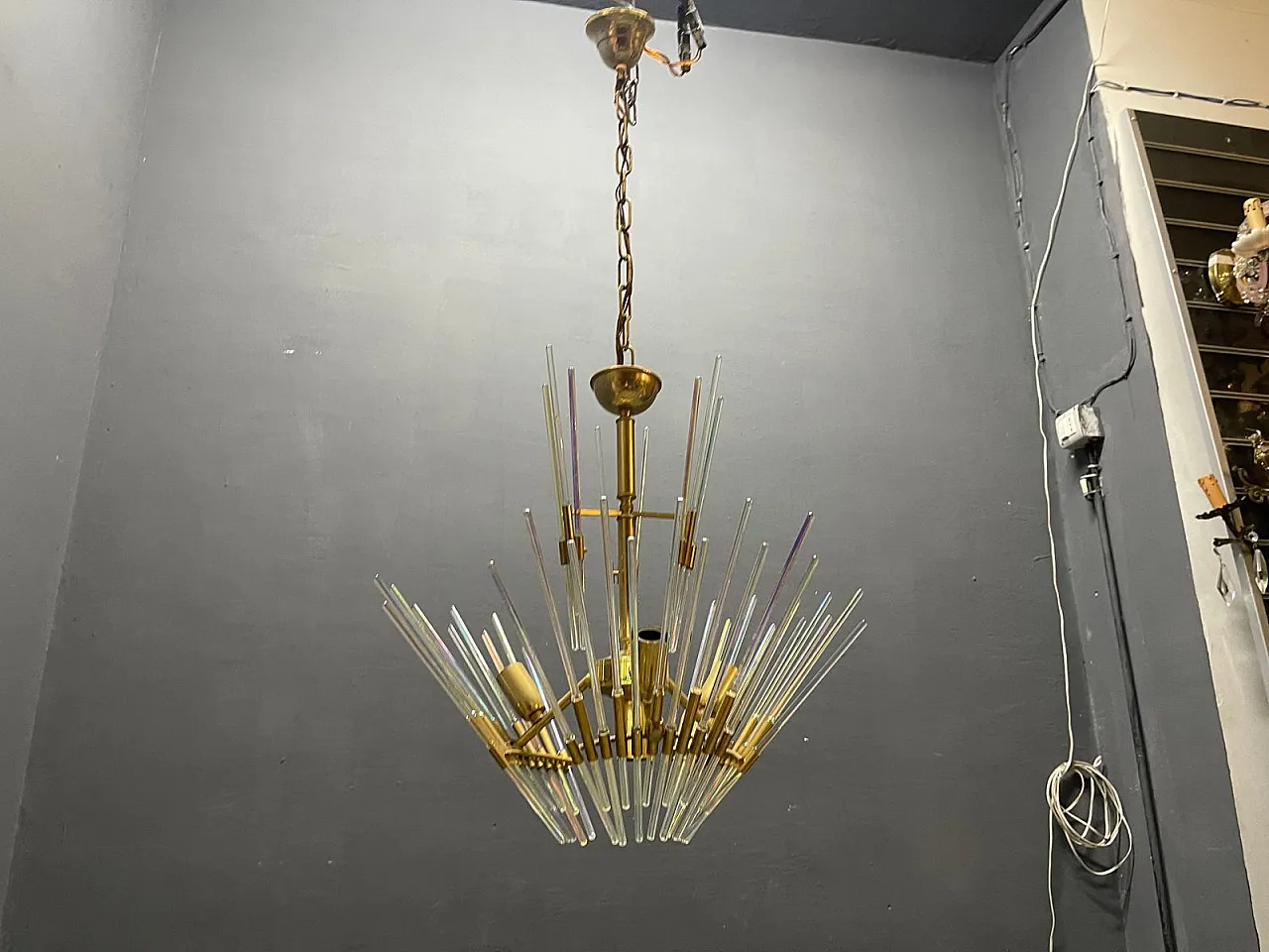 Lampadario in ottone e vetro di Murano di Gaetano Sciolari, Italia, anni '70 11