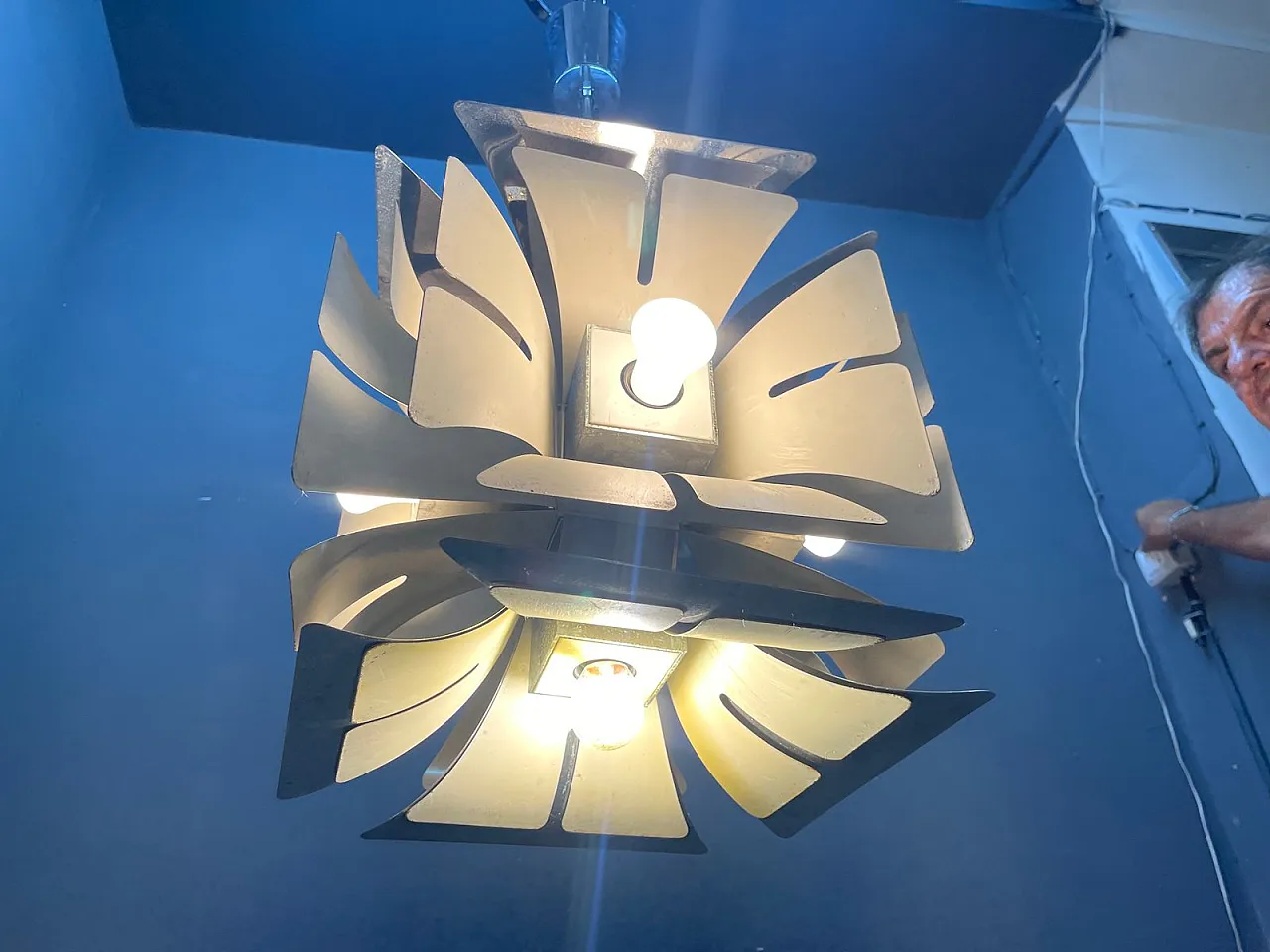 Lampadario Space Age in metallo cromato, anni '70 5