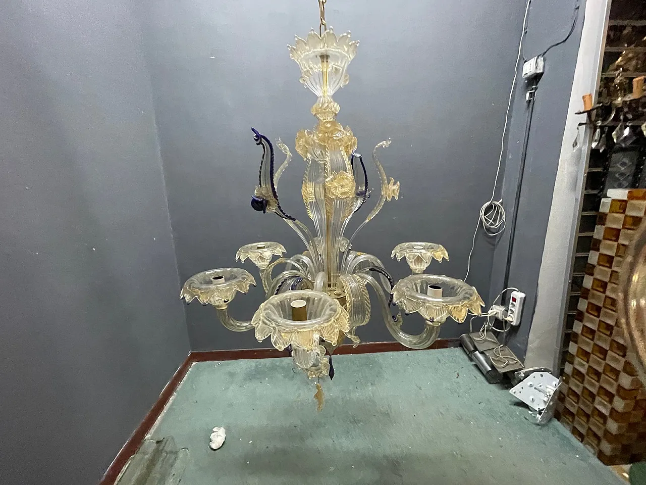 Lampadario veneziano in vetro di Murano, anni '60 5
