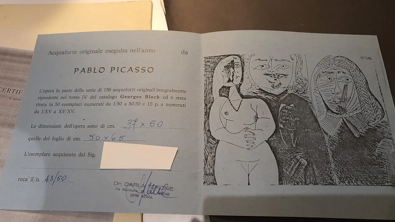 Acquaforte originale "Serie 156" con certificato di Pablo Picasso, 70s 8