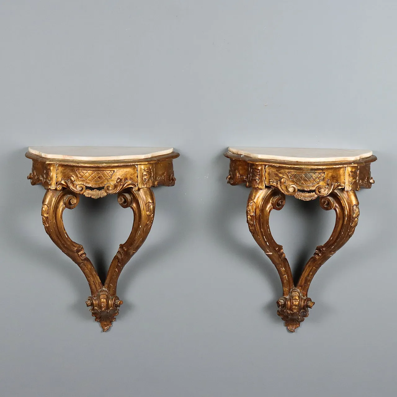 Drop-shaped console in gilded wood, 19th century 1