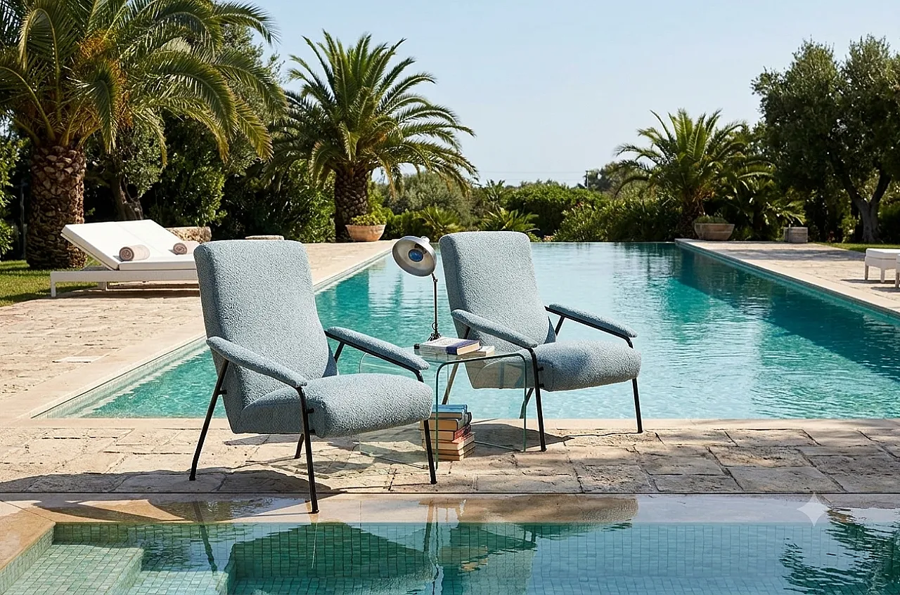Pair of light blue armchairs, 1950s 22