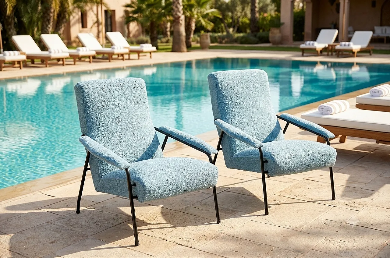 Pair of light blue armchairs, 1950s 23
