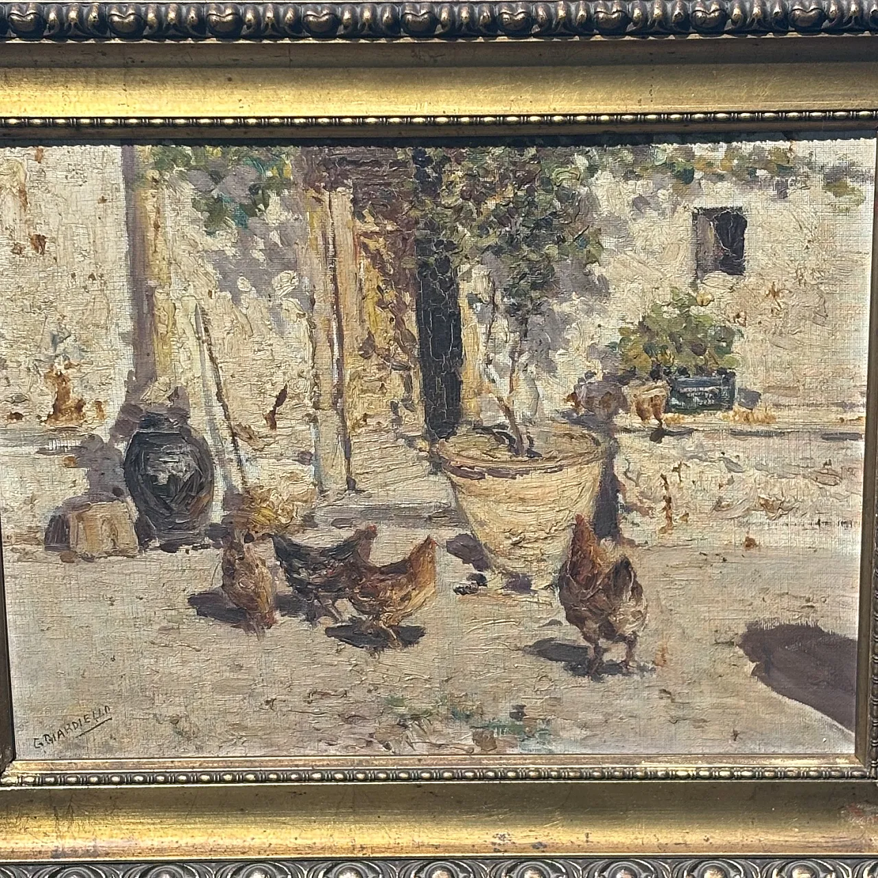 Antique oil painting on canvas popular court scene from the early 1900s, size 40 2