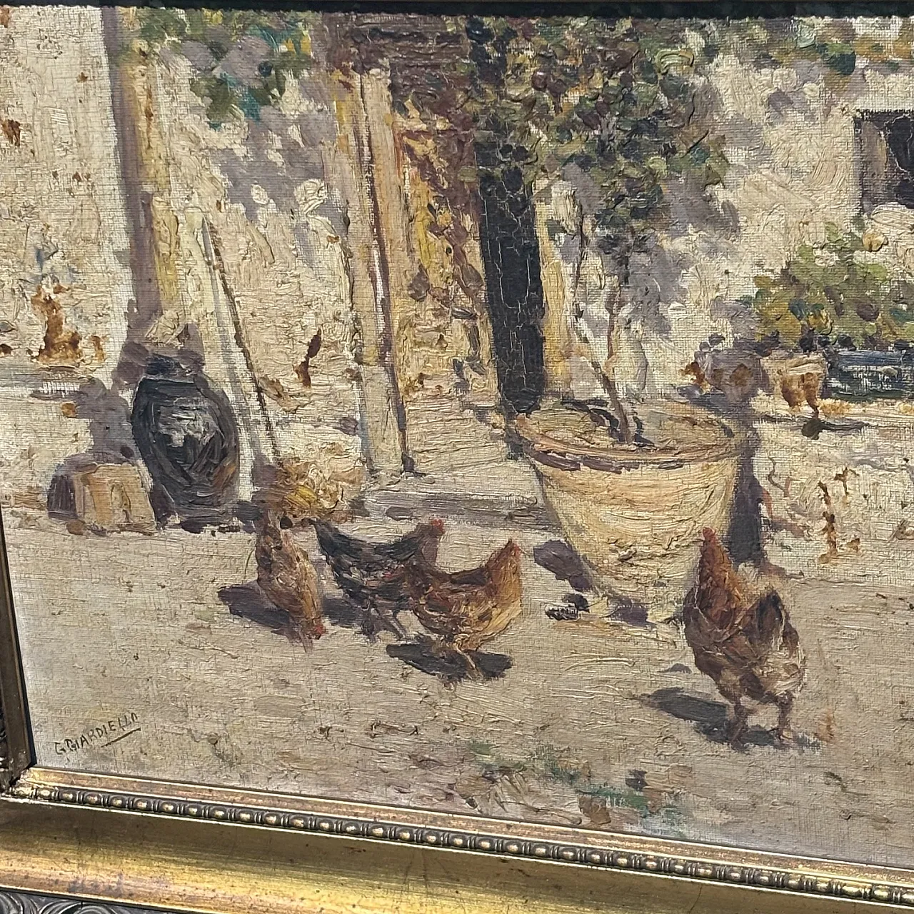 Antique oil painting on canvas popular court scene from the early 1900s, size 40 3