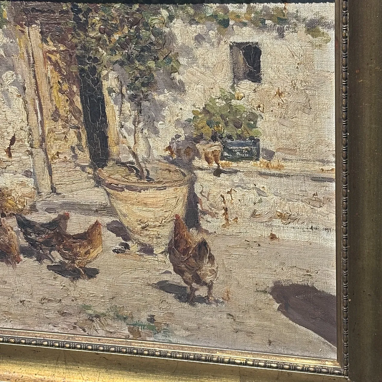 Antique oil painting on canvas popular court scene from the early 1900s, size 40 4