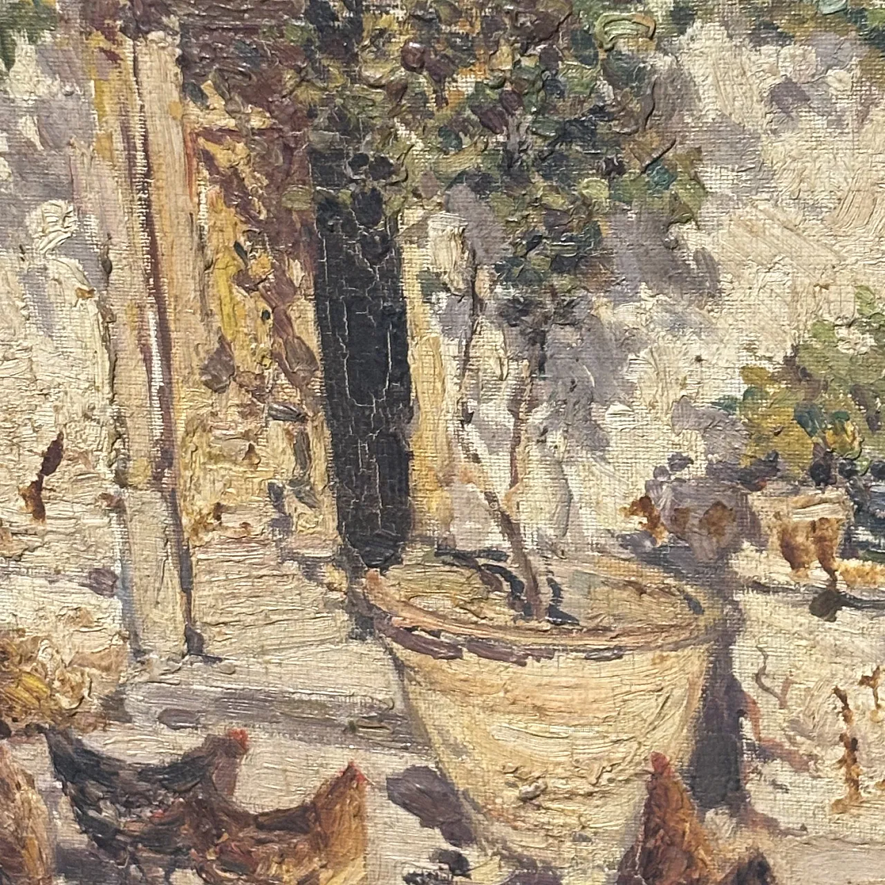 Antique oil painting on canvas popular court scene from the early 1900s, size 40 12