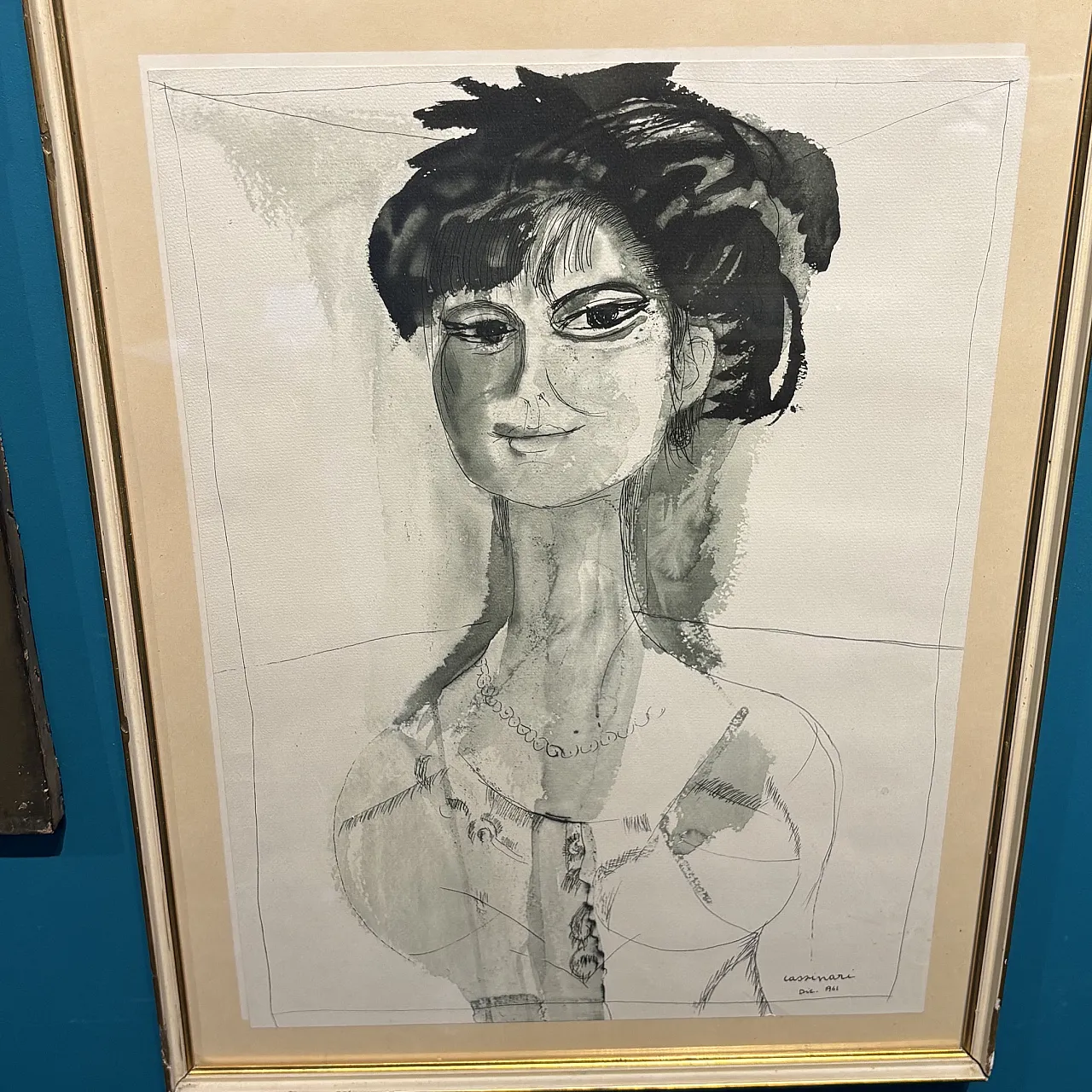 Dipinto Acquarello Bruno Cassinari “Volto di donna“, 1961 5