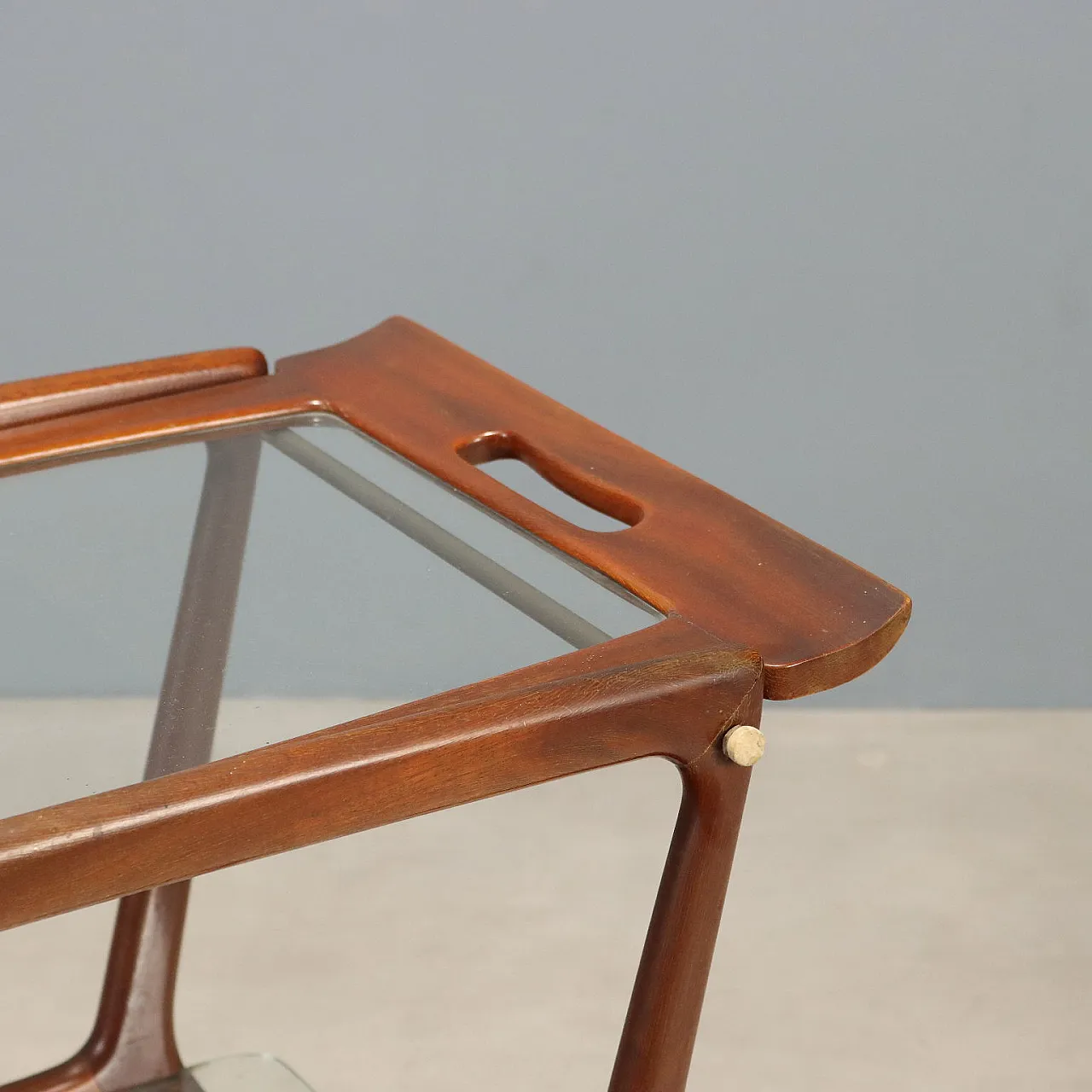 Carrello di servizio in faggio e vetro, metà '900 3