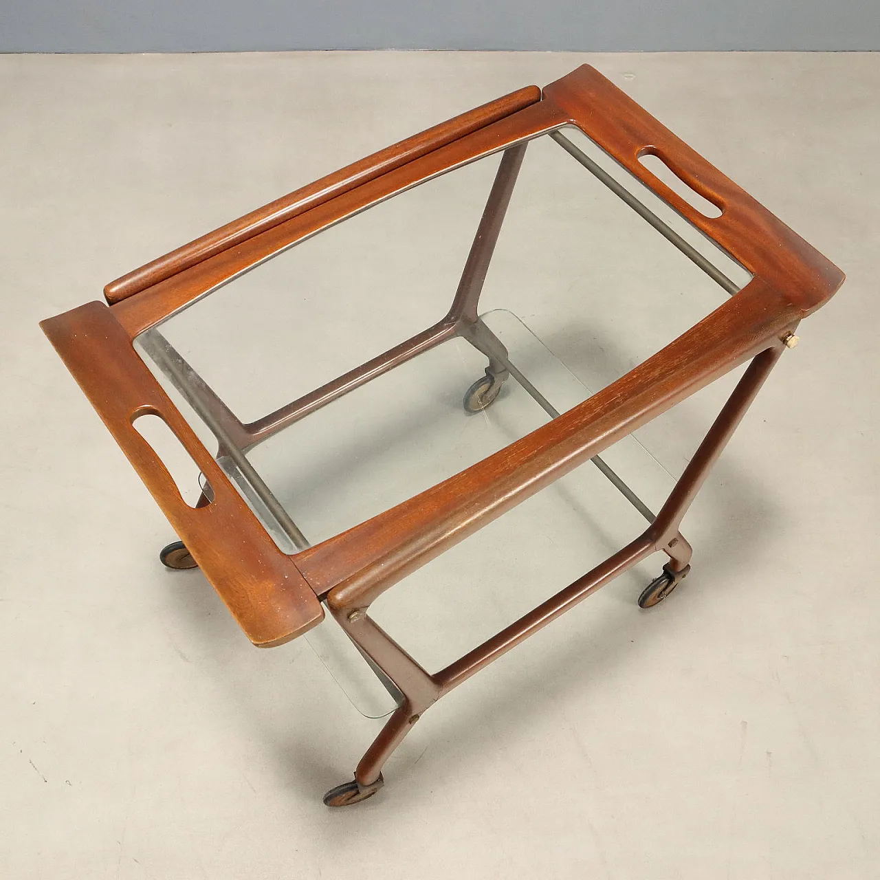 Carrello di servizio in faggio e vetro, metà '900 6