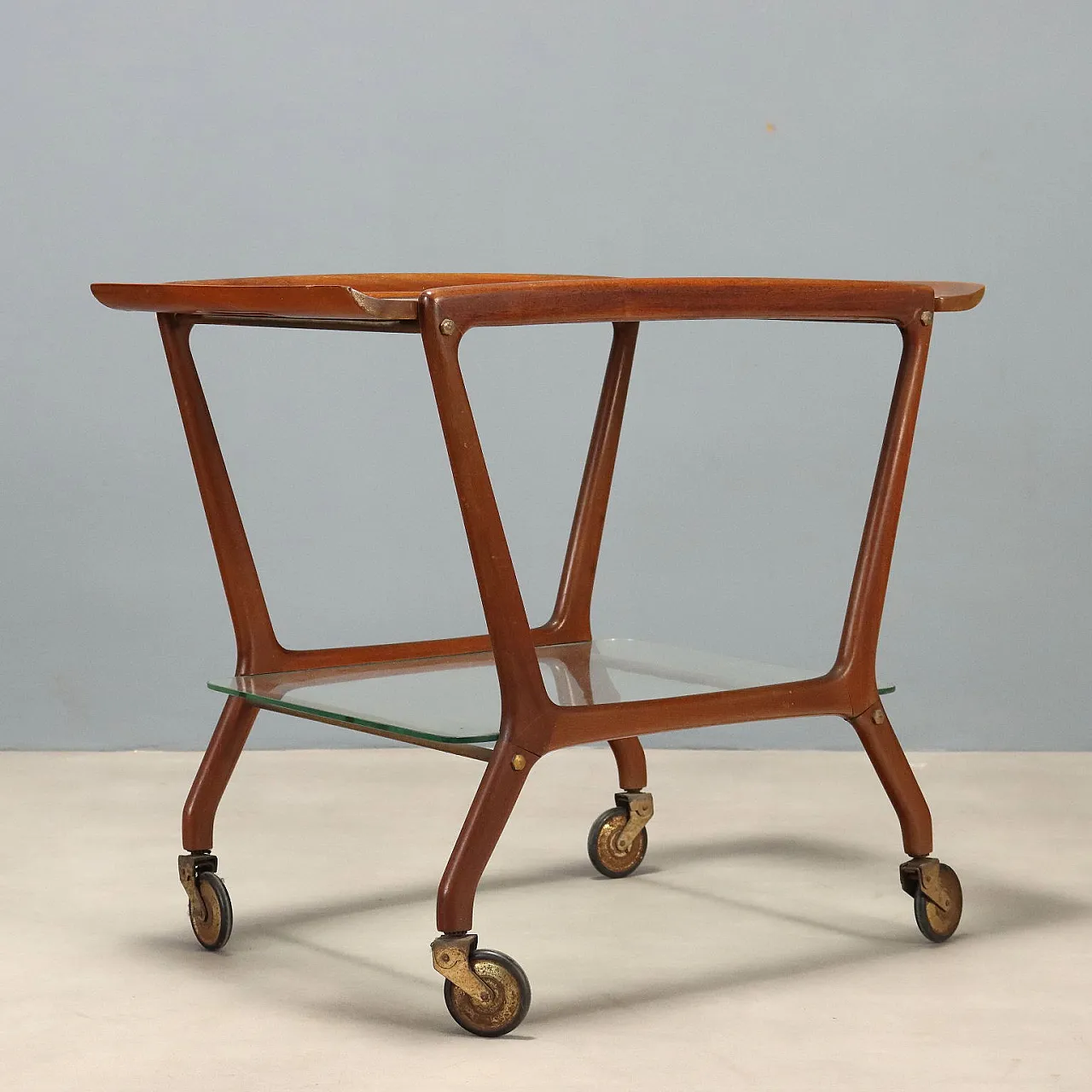 Carrello di servizio in faggio e vetro, metà '900 8