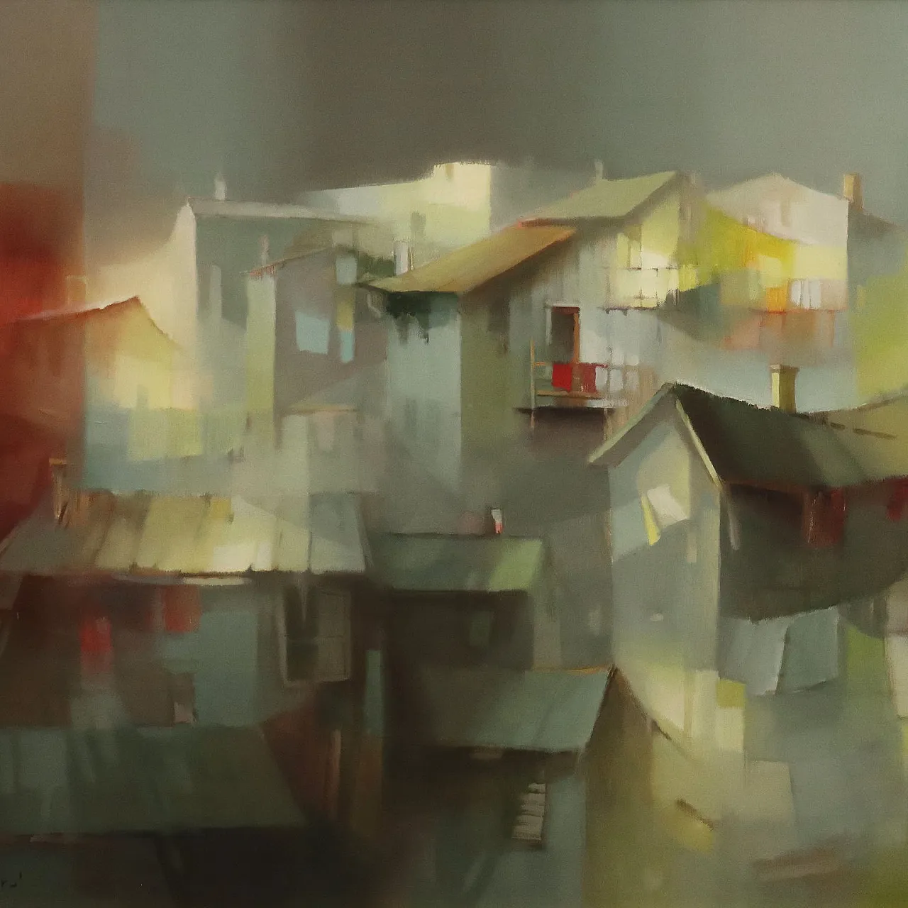 Painting by Davide Roncarà, Towards Bormio, 1980s 3