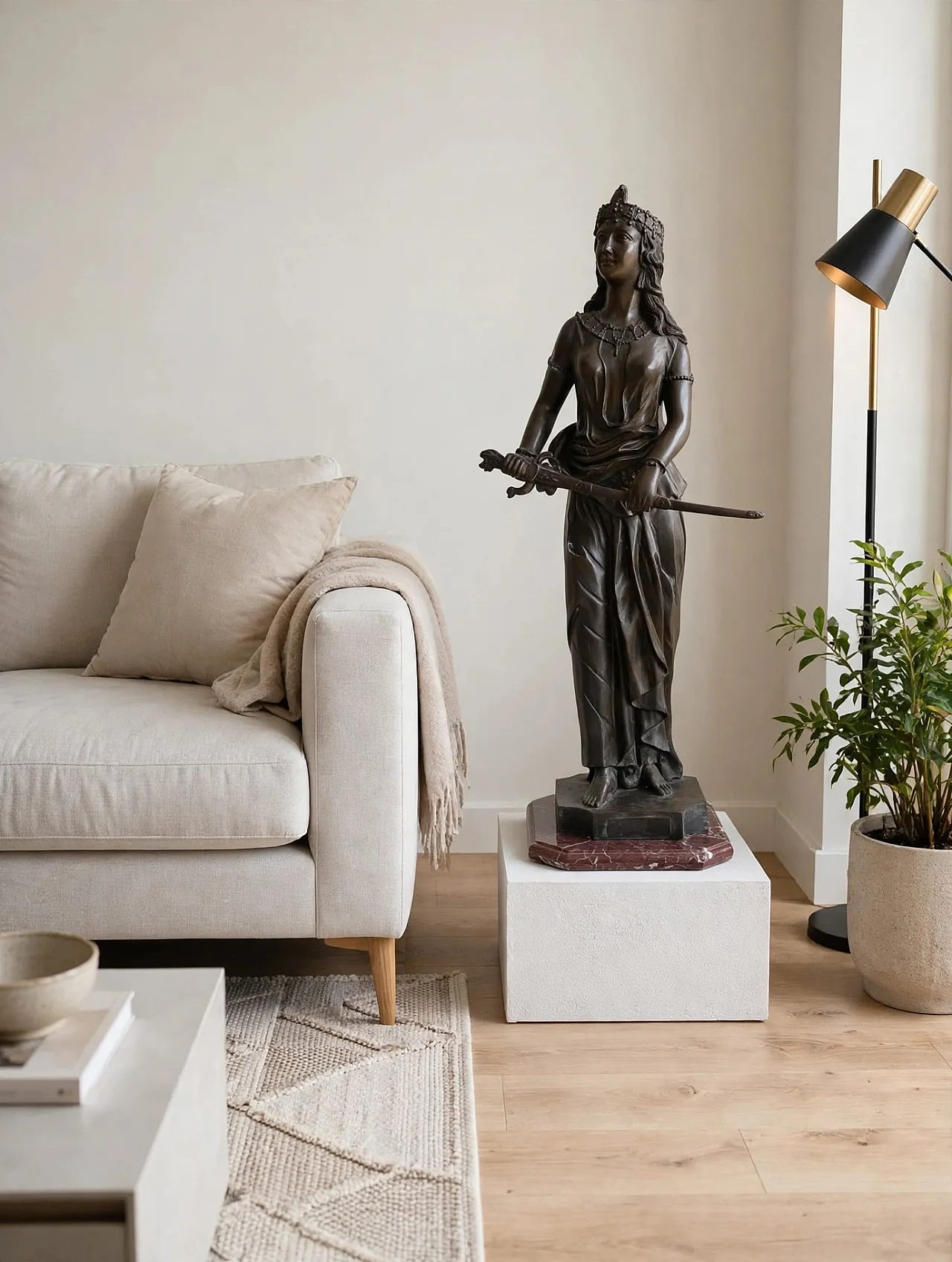 Large bronze sculpture with marble base, late 19th century. 1