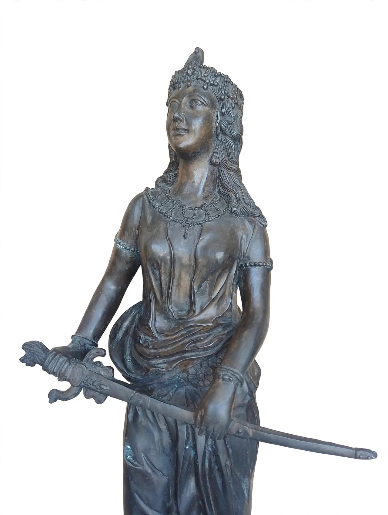 Large bronze sculpture with marble base, late 19th century. 5