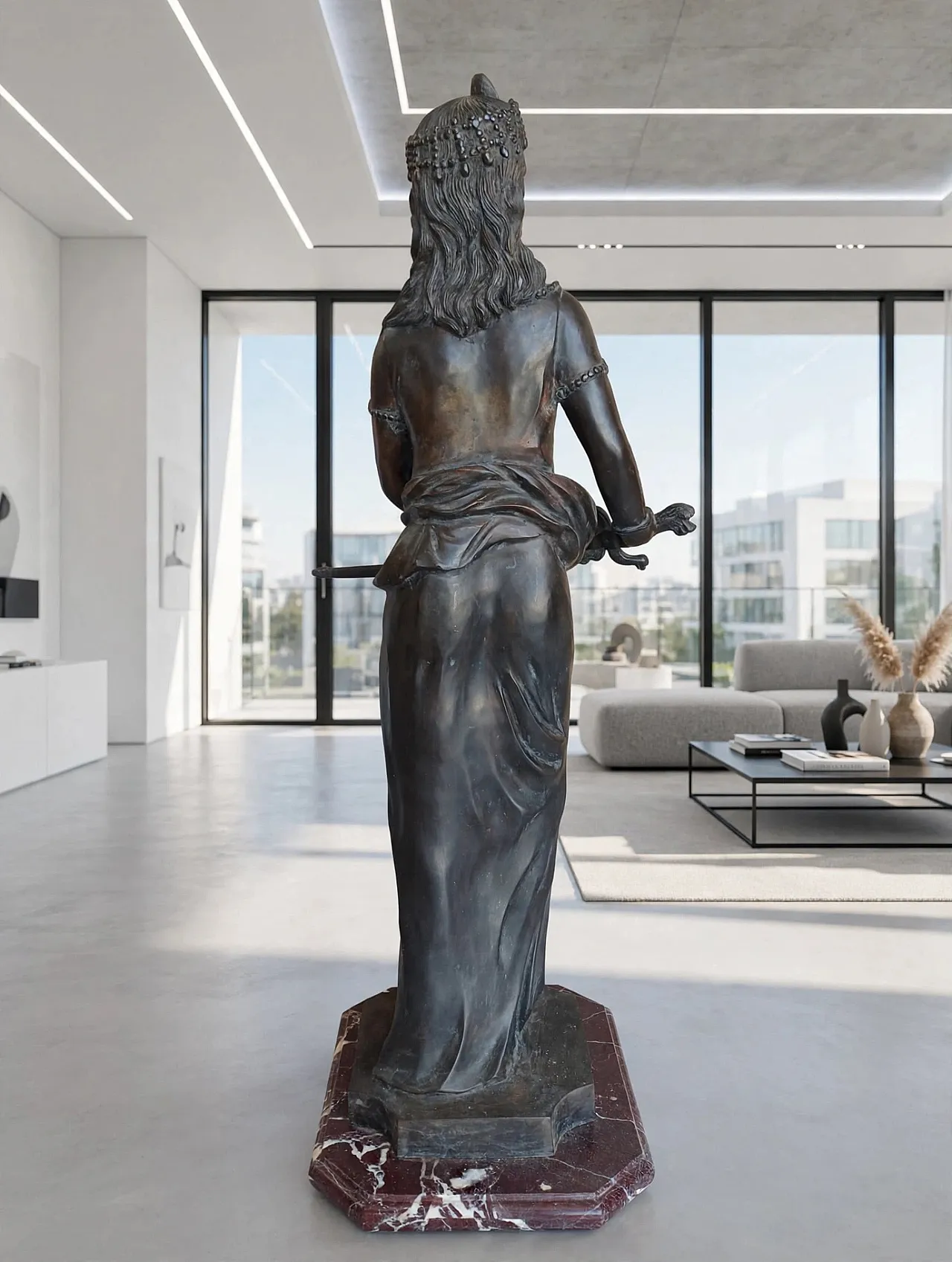 Large bronze sculpture with marble base, late 19th century. 8