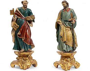 Pair of polychrome wooden sculptures with Saint Peter, 18th century