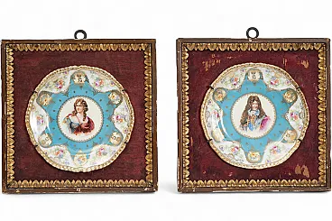 Pair of Sevres polychrome porcelain parade plates, 19th century