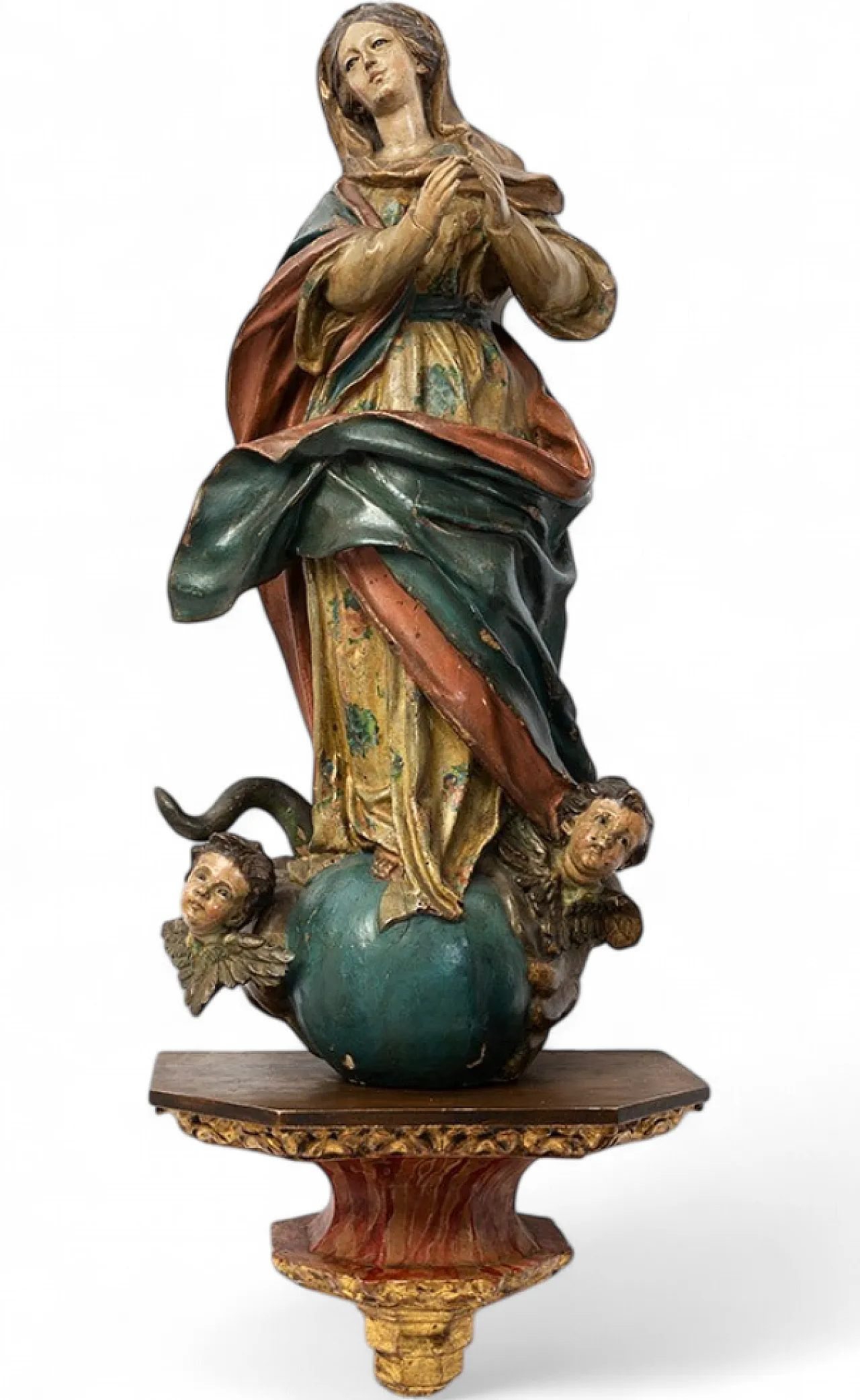 Neapolitan sculpture in polychrome wood the Madonna Immacolata 9
