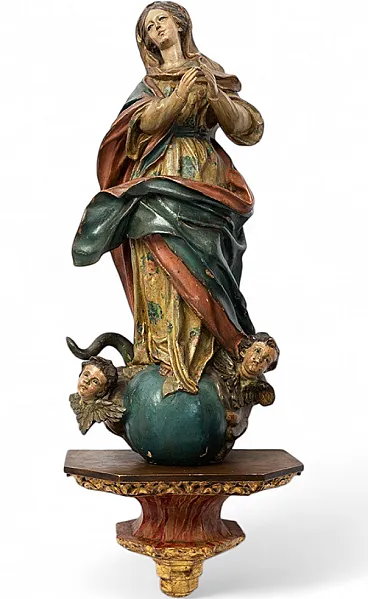 Neapolitan sculpture in polychrome wood the Madonna Immacolata
