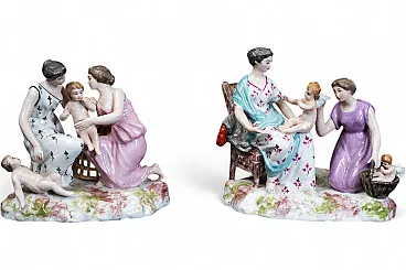 Pair of Meissen polychrome porcelain sculptures depicting scenes