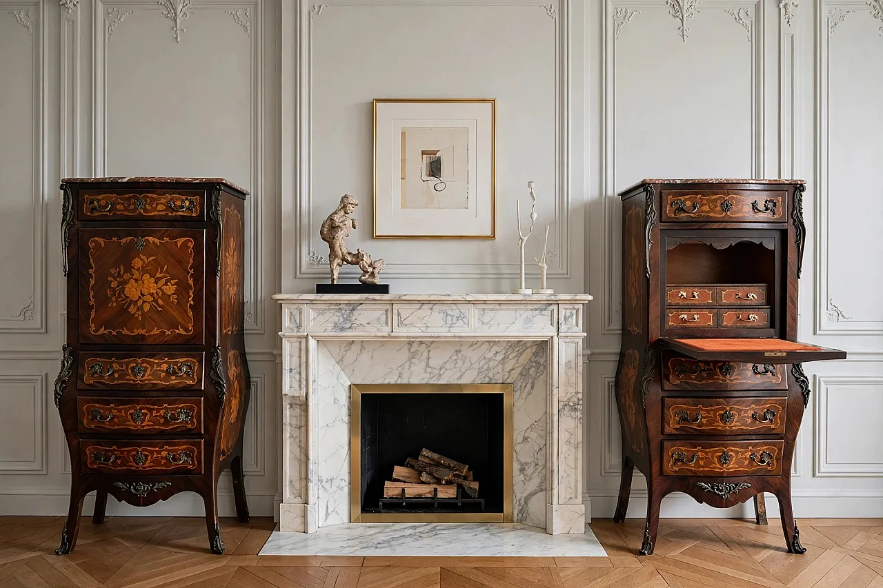 Rare pair of folding secretaires in Louis XV style, 19th century 2