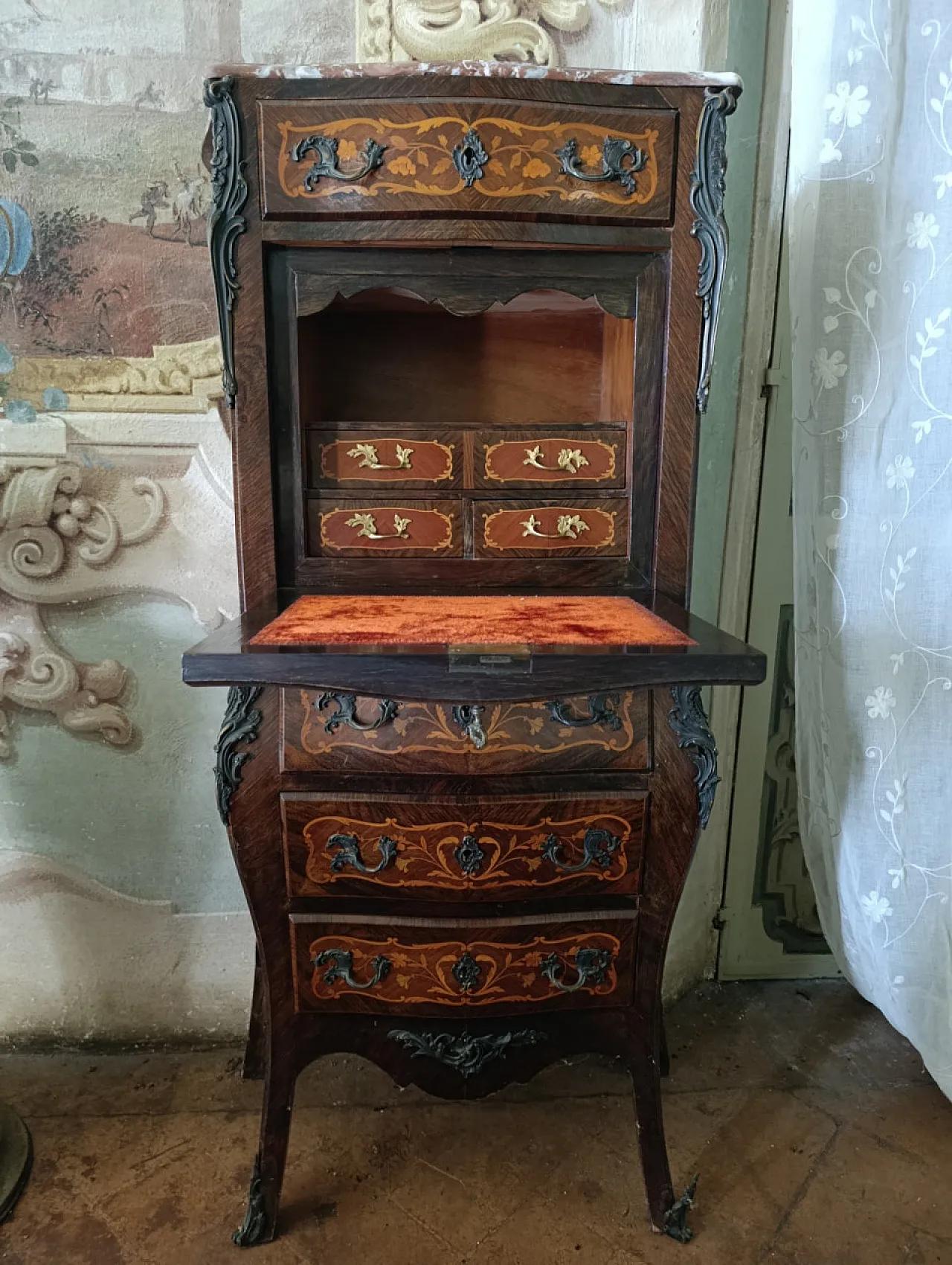 Rare pair of folding secretaires in Louis XV style, 19th century 6
