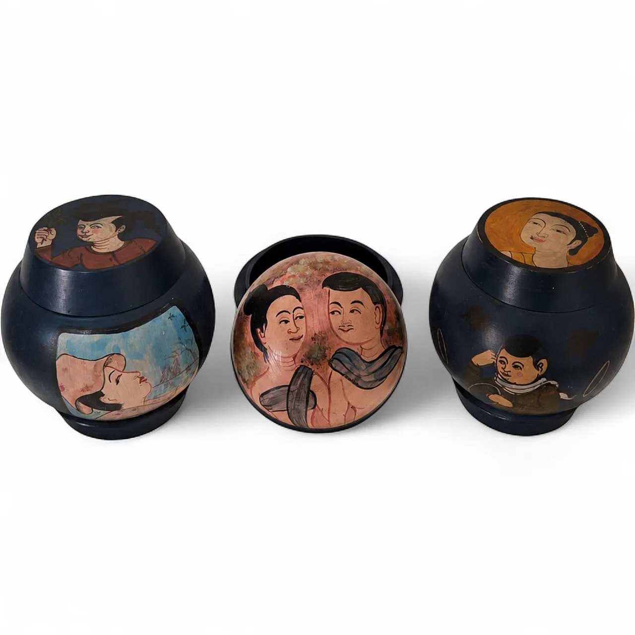Folk Art Scatole decorative cinesi in legno dipinto a mano, anni ’50 10