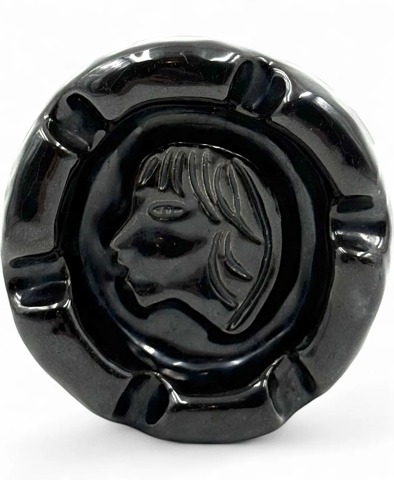 Mid-century black glazed ceramic ashtray, Accolay France 1960 15