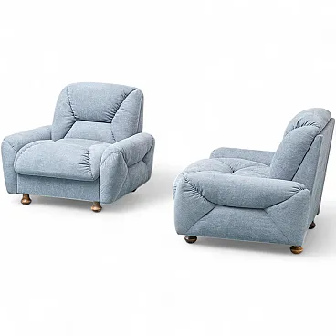 Pair of light blue fabric armchairs, 1950s