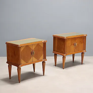 Bedside tables in wood and glass, 1950s